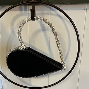 Rhinestone studded-Black Heart-Shaped Clutch
